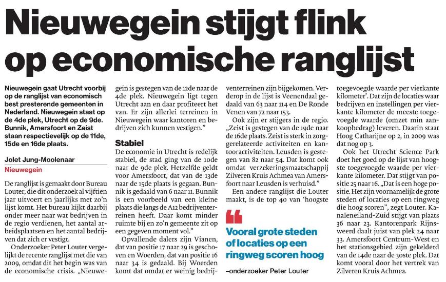Bericht AD: Nieuwegein stijgt flink op economische ranglijst bekijken